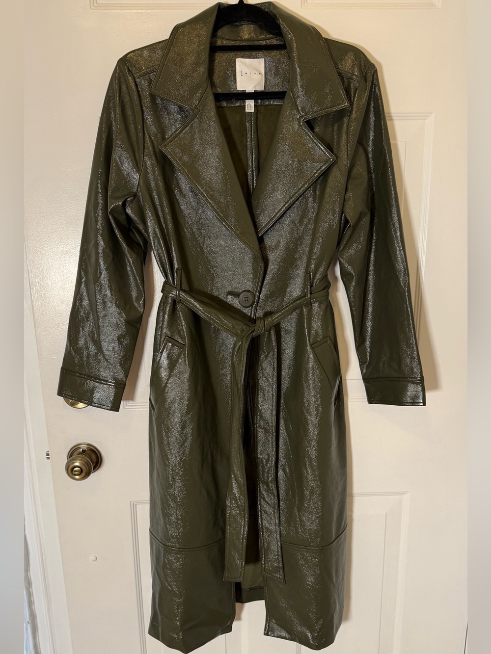 Leith Women’s Faux Leather Trench Coat Olive Green Size L